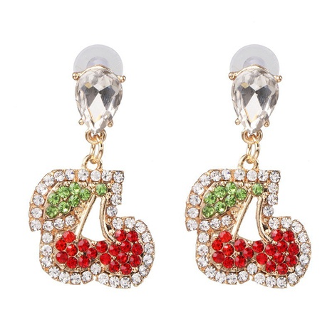 European and American simple fruit handmade full diamond cherry earrings's discount tags