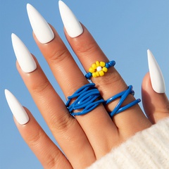 fashion blue spray paint ring set geometric beaded ring three-piece set