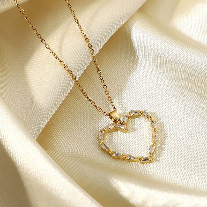 new goldplated hollow heartshaped necklace womens stainless steel triangle zircon necklace