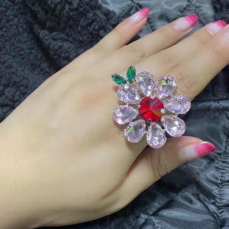 European and American French retro gemstone color crystal opening adjustable flower ring's discount tags