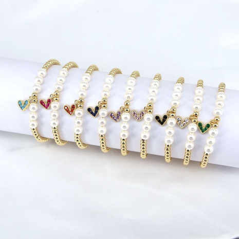 European and American new pearl heart-shaped zircon color beaded bracelet's discount tags