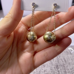 simple geometric golden ball long tassel alloy drop earrings