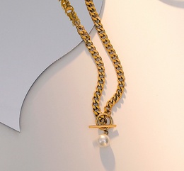 OT boucle lettre PLUS chaîne de perles artificielles chaîne de titane acier plaqué or 18 carats collier