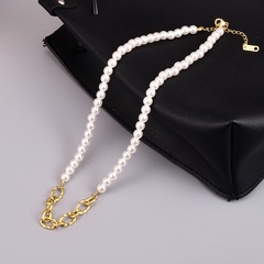 European and American simple new 18K gold pearl titanium steel necklace female wholesale