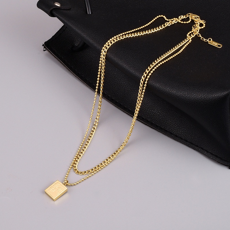 New 18K gold simple doublelayer titanium steel necklace female long sweater chain