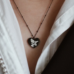 Retro Black Heart Necklace Titanium Steel Rose Flower Dark Black Single Necklace