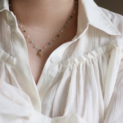 Gemischter Stein Retro Grüne Tulpe Blume Ölgemälde Titanstahl 18K Vergoldete Halskette