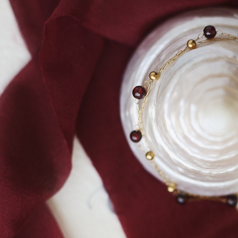 Bracelet en acier titane bordeaux grenat naturel chaîne de perles faites à la main's discount tags
