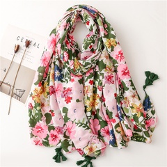 plants flowers color printing beach towel long hanging tassel scarf