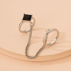 European and American chain square diamond ring fashion ring trendy geometric black hand jewelry