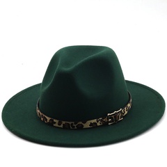 European and American fashion leopard print woolen top hat jazz hat flat brim big brim hat