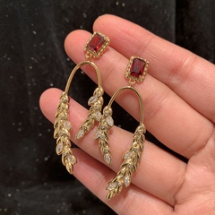 Golden wheat long tassel geometric square color copper drop earring