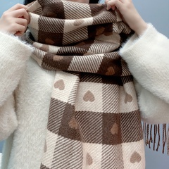 Autumn and winter imitation cashmere double-sided heart plaid scarf Korean tassel warm shawl