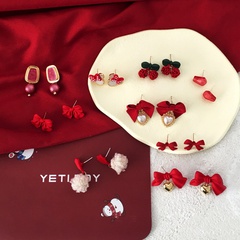 2022 New Year Red Stud Earrings Fashion New Bow Earrings