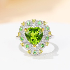 fashion green peridot ring micro-inlaid peridot color treasure open copper ring female