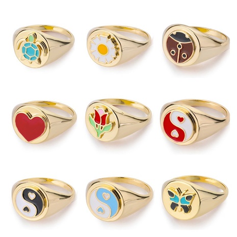 European and American copper jewelry dripping oil turtle heart-shaped ring tulip combination ring's discount tags