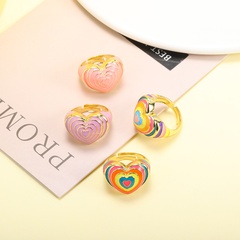 new peach heart dripping oil ring European and American rainbow color copper ring