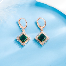 retro square emerald long diamond emerald copper ear buckle earing clipspicture7