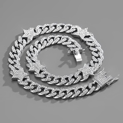 European and American hip-hop full diamond Cuban chain butterfly rhinestone necklace bracelet