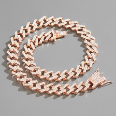 Hiphop micro-inlaid zircon pink Cuban chain personality bracelet necklace wholesale
