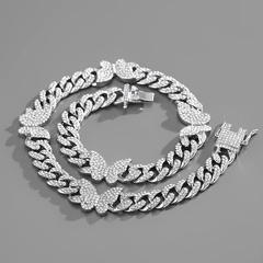 European and American hip-hop full of diamonds Cuban chain butterfly necklace bracelet