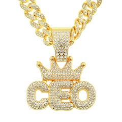 European and American hip hop full diamond crown ceo letter pendant Cuban men's necklace