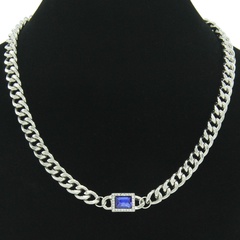 European and American hip-hop personality trendy cool sapphire Cuban chain necklace female