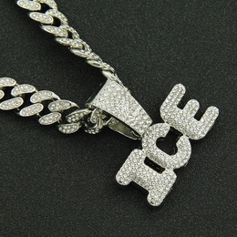 European and American hiphop rock full of diamond stitching letter pendant mens necklacepicture9