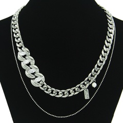 European and American double-layer Cuban chain bead chain girl stacking clavicle chain