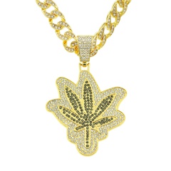 European and American hip-hop full diamond leaf maple leaf pendant men's necklace