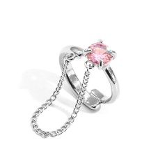 European and American style metal ring asymmetric pink gemstone chain open ring