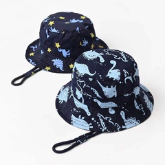 Fashion children's fisherman hat new baby basin hat cartoon dinosaur print pattern big brim hat