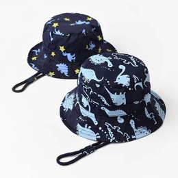 Fashion childrens fisherman hat new baby basin hat cartoon dinosaur print pattern big brim hatpicture1