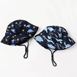 Fashion childrens fisherman hat new baby basin hat cartoon dinosaur print pattern big brim hatpicture2