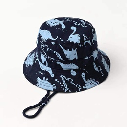 Fashion childrens fisherman hat new baby basin hat cartoon dinosaur print pattern big brim hatpicture4