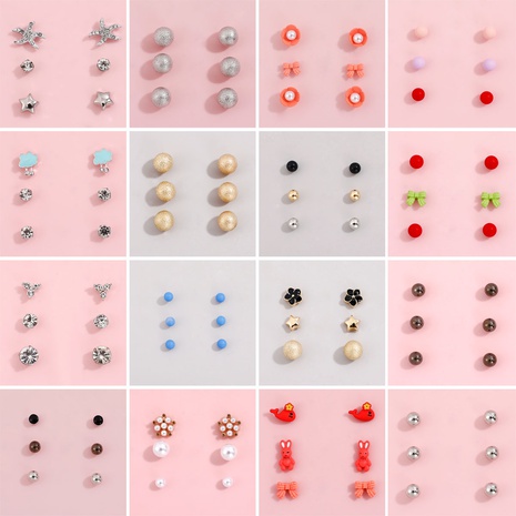 Ensemble de boucles d'oreilles tendance pour femmes avec petits diamants sphériques et perles colorées NHHUQ623198's discount tags