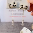 fashion bow shaped polka dot long tassel pearl alloy drop earringspicture4