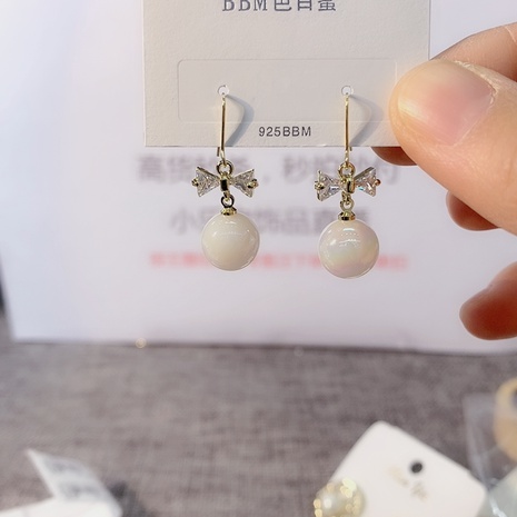 diamond shining bow pearl zircon earrings drop earring NHIQ566370's discount tags