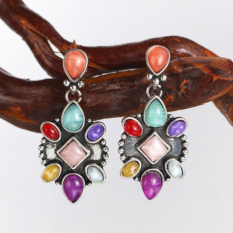colored Bohemia retro gemstone earrings drop earring NHROY566366's discount tags