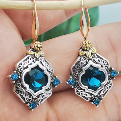 retro blue crystal European engraved earrings drop earring
