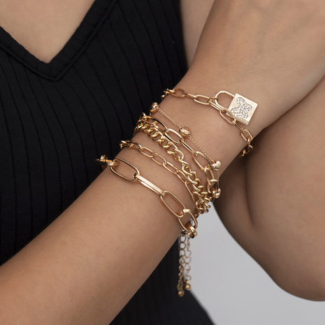 ensemble de bracelets de verrouillage papillon diamant créatif chaîne de pêche dorée's discount tags
