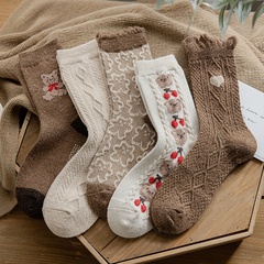Lamb wool tube socks daily cute bear thickened warm coffee color cotton socks