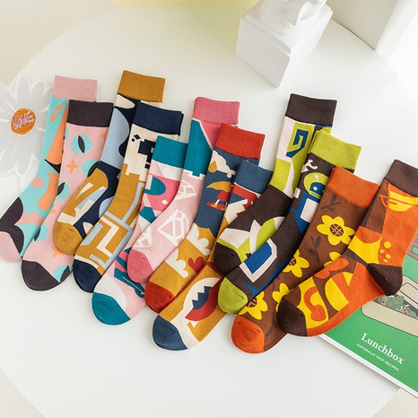Mode Mediumtube Socken süße koreanische Version kontrastfarbene Baumwollsocken's discount tags