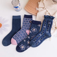 Vintage Socken mittlerer Schlauch gekämmte Baumwolle blau vertikal gestreifte Baumwollsocken