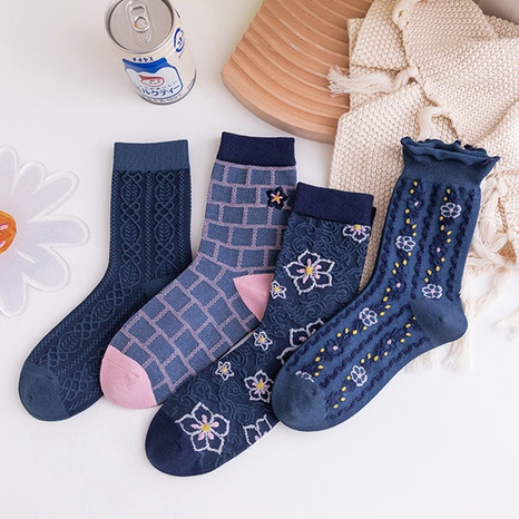 Vintage Socken mittlerer Schlauch gekämmte Baumwolle blau vertikal gestreifte Baumwollsocken's discount tags