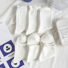 simple white socks female fashion medium tube thin section breathable cotton socks