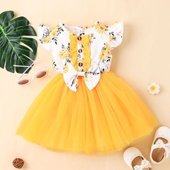 Baby Girl Printed Mesh Skirt Sweet and Cute Flying Sleeve Dress