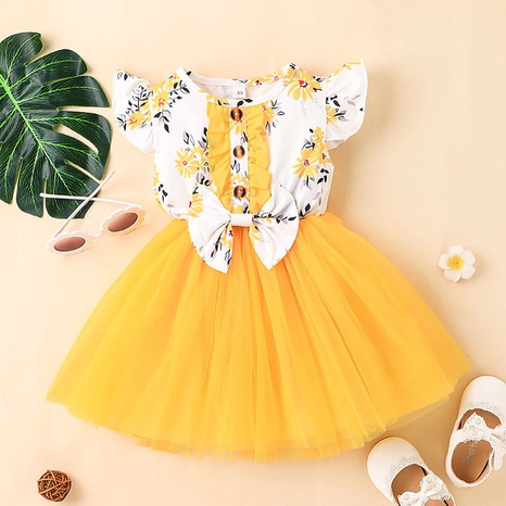 Baby Mädchen Bedruckter Netzrock Süßes und süßes Kleid mit fliegenden Ärmeln's discount tags