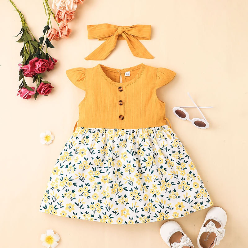 Sweet girl flying sleeve dress childrens clothing  floral skirt