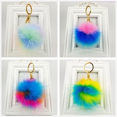 simple hit color furry ball pendant keychain